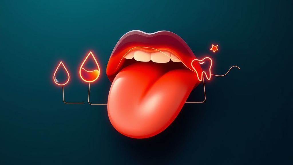 Conceptual diagram of the everyday sources of a metallic taste around a stylised tongue