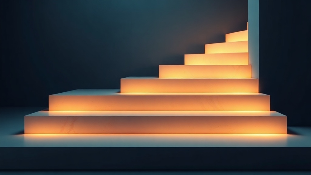 A glowing ascending staircase representing a step-by-step ladder of care