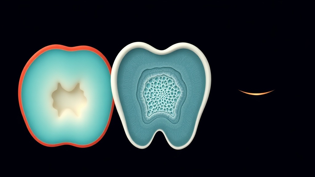 Cross-section illustration comparing demineralization, fluorosis and enamel hypoplasia