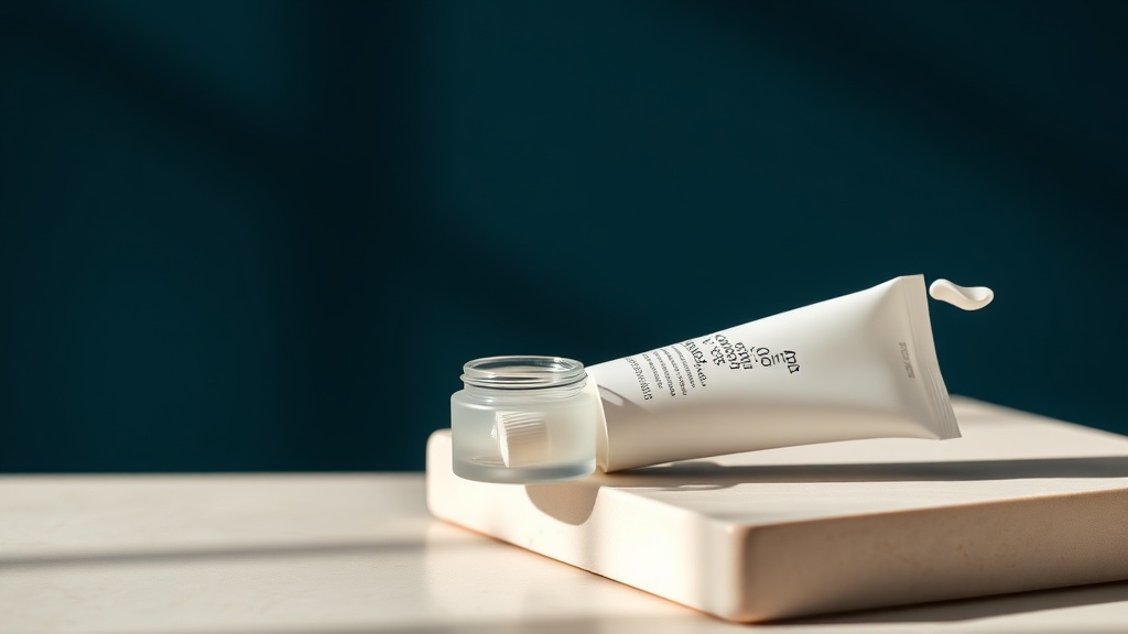 A remineralizing toothpaste and leave-on gel arranged as a calm still life
