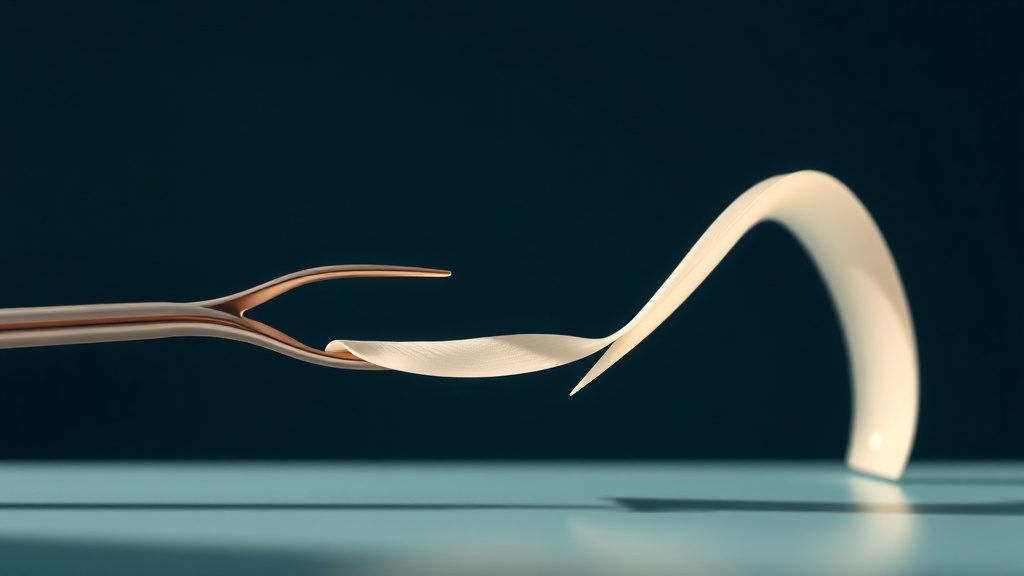 A tongue scraper gently lifting a pale coating from the tongue surface