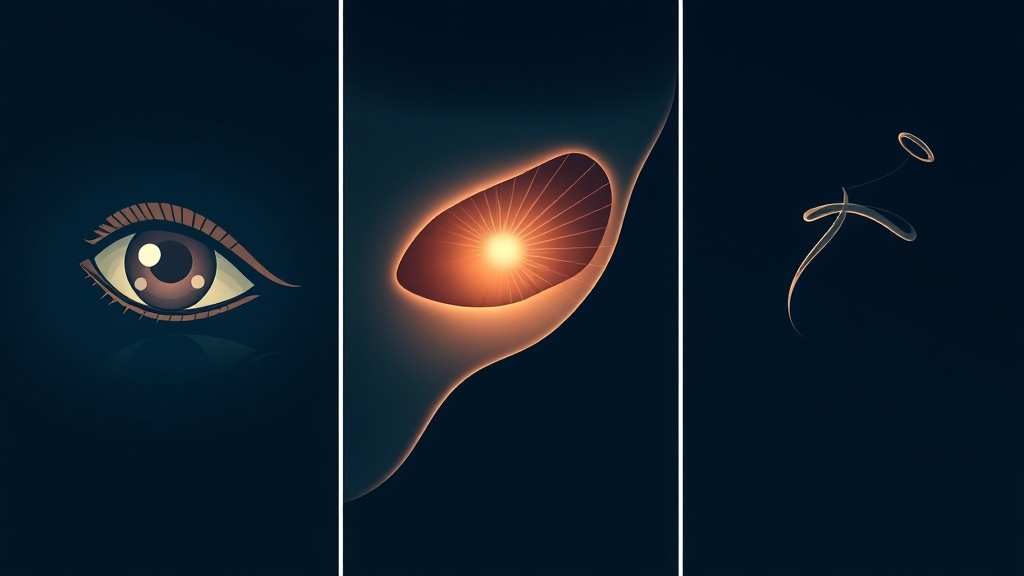 A conceptual triptych of the three clues to a tonsil stone: seeing, feeling and smelling