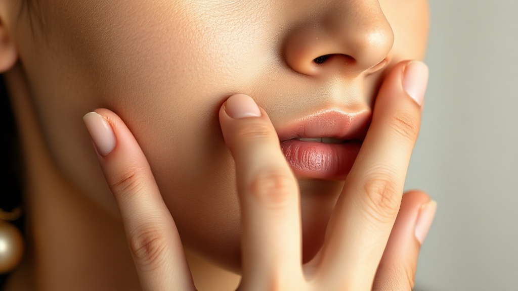 A person gently resting fingertips against a relaxed jaw