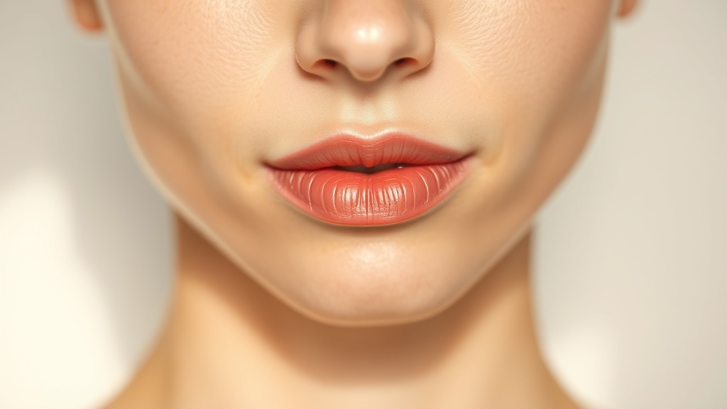 A relaxed lower face with lips gently closed and the jaw unclenched