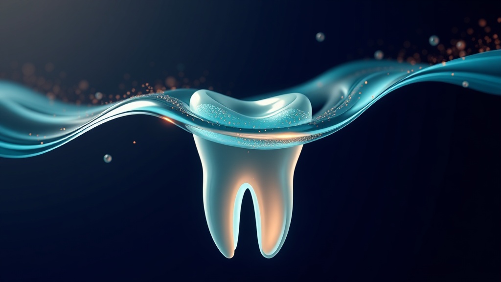 Conceptual illustration of saliva delivering calcium and phosphate back into enamel