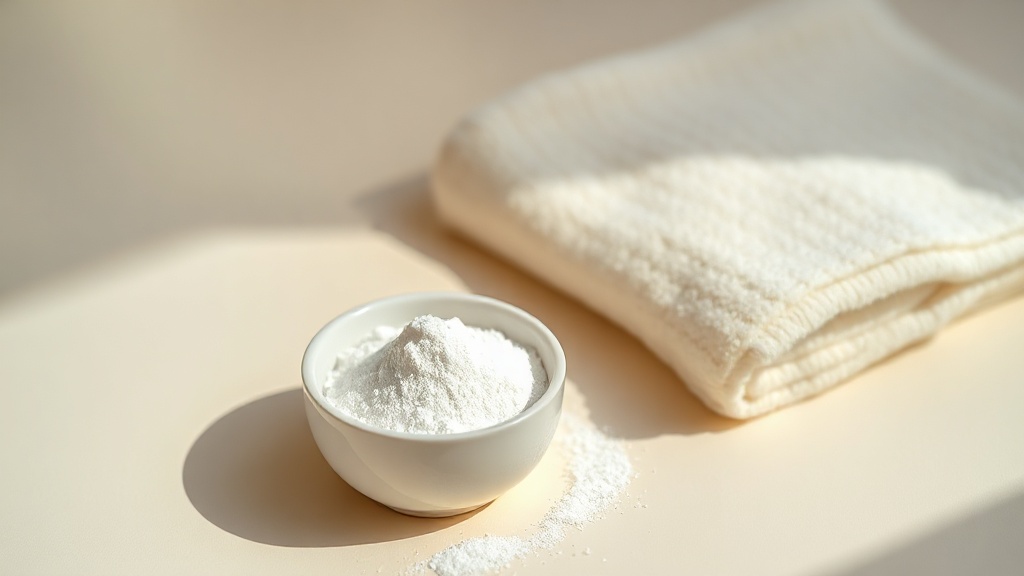 A small dish of baking soda and a soft cloth in soft daylight, gentle low-abrasion stain-removal tools