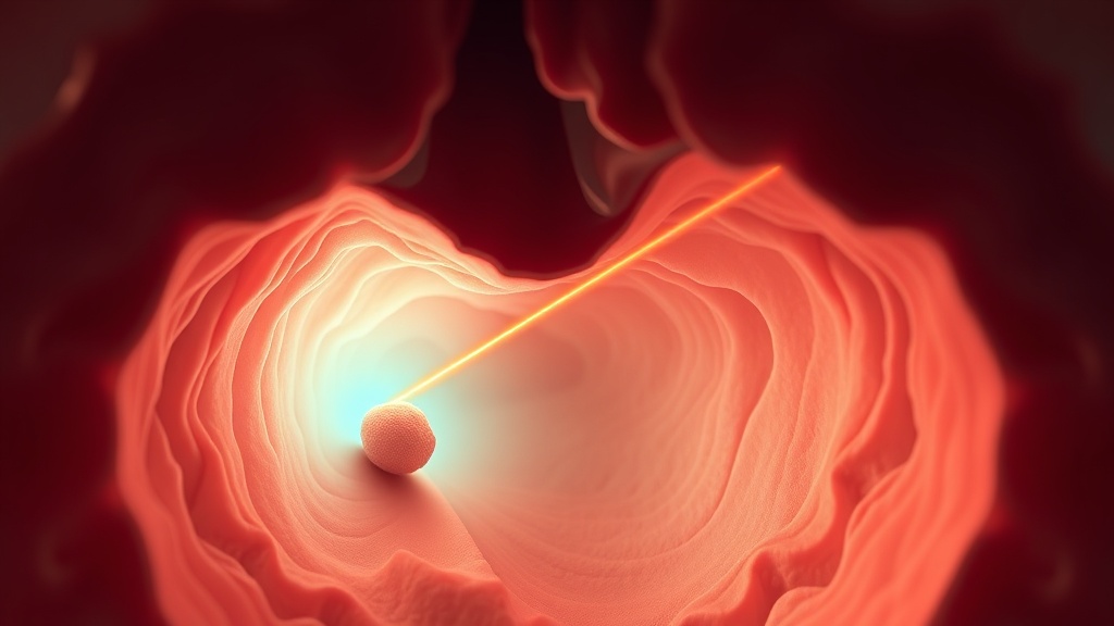 Conceptual cross-section of a small tonsil stone hidden deep inside a shadowed crypt
