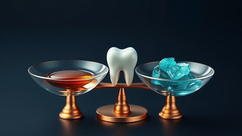 A balance scale showing acid attacks versus mineral repair at the enamel surface