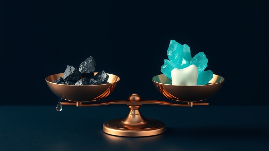 A balance scale showing demineralization versus remineralization along the decay continuum