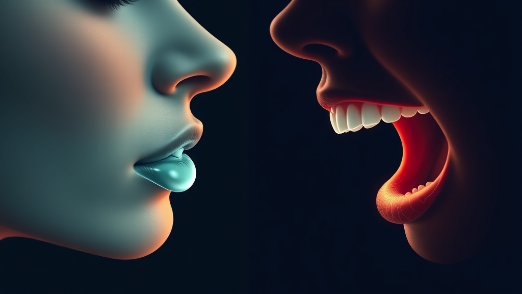 Illustration contrasting a moist nose-breathing mouth with a dry open-mouth breathing pattern