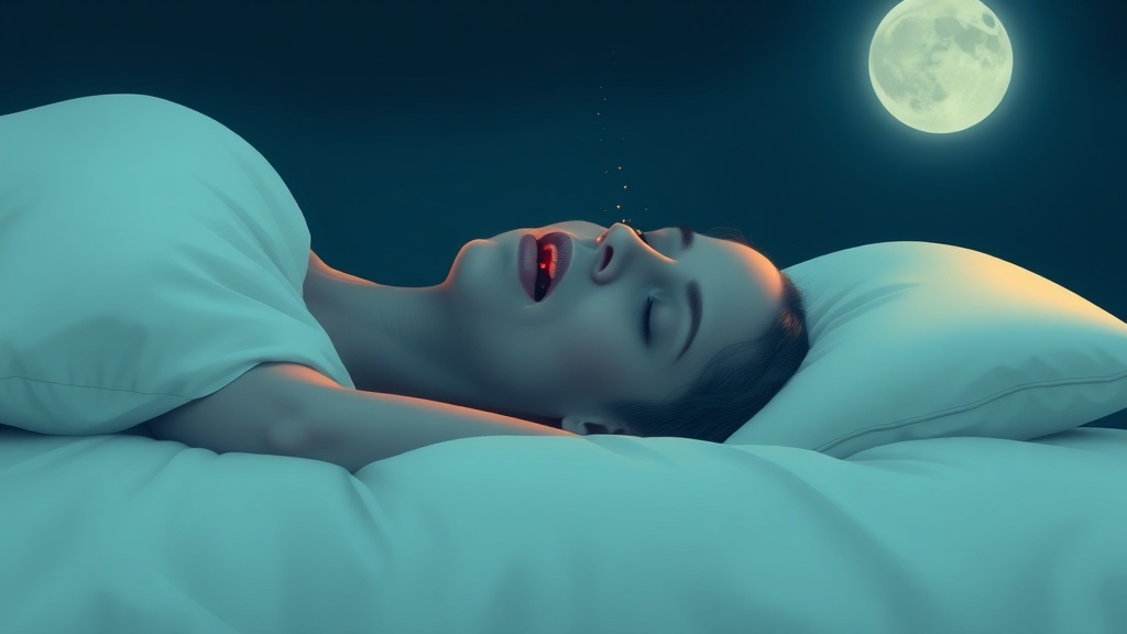 Illustration of a sleeping profile with an open mouth and drying airflow versus a closed-mouth nose breather