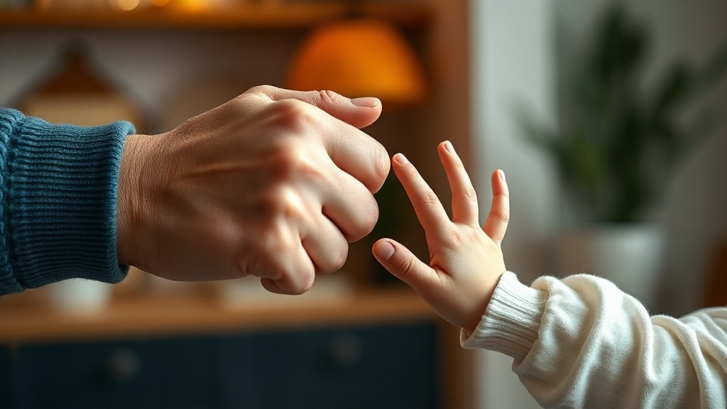 An adult and a young child sharing an encouraging fist bump