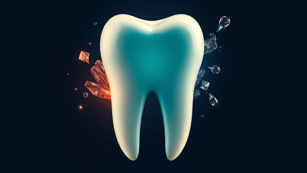 Conceptual illustration of a tooth being fortified against acid on one side and shielded from acid on the other