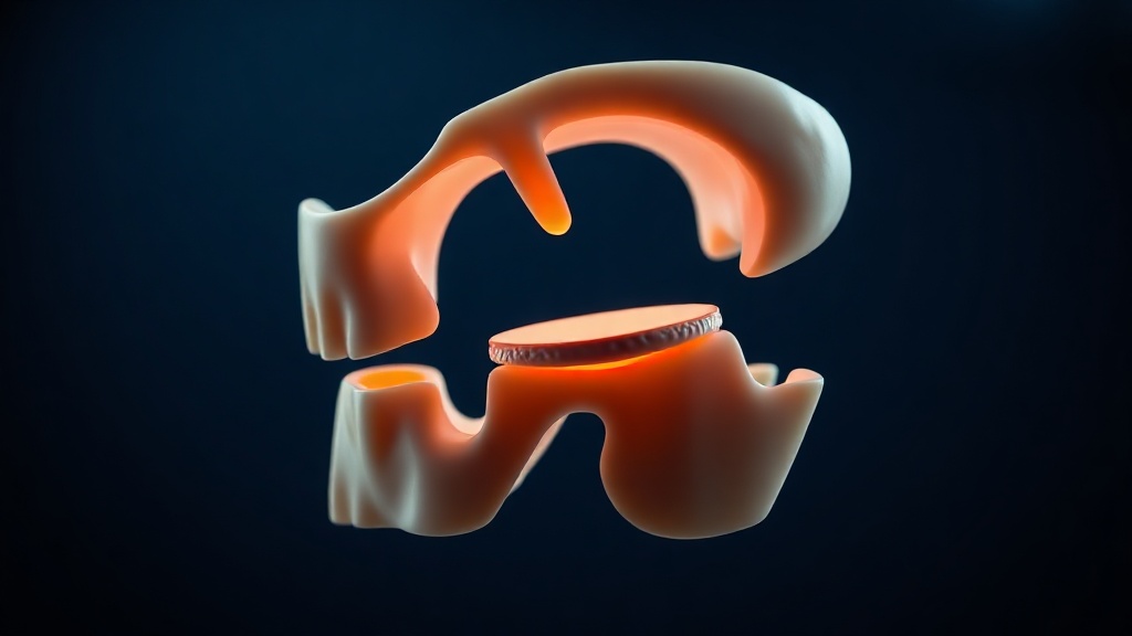 Cross-section concept of the jaw joint showing the bone condyle and the soft cushioning disc that can slip out of place