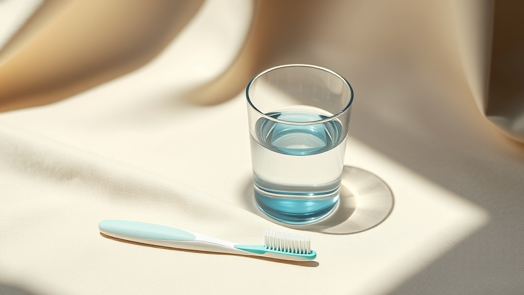 Calm daily oral care items arranged in warm editorial light