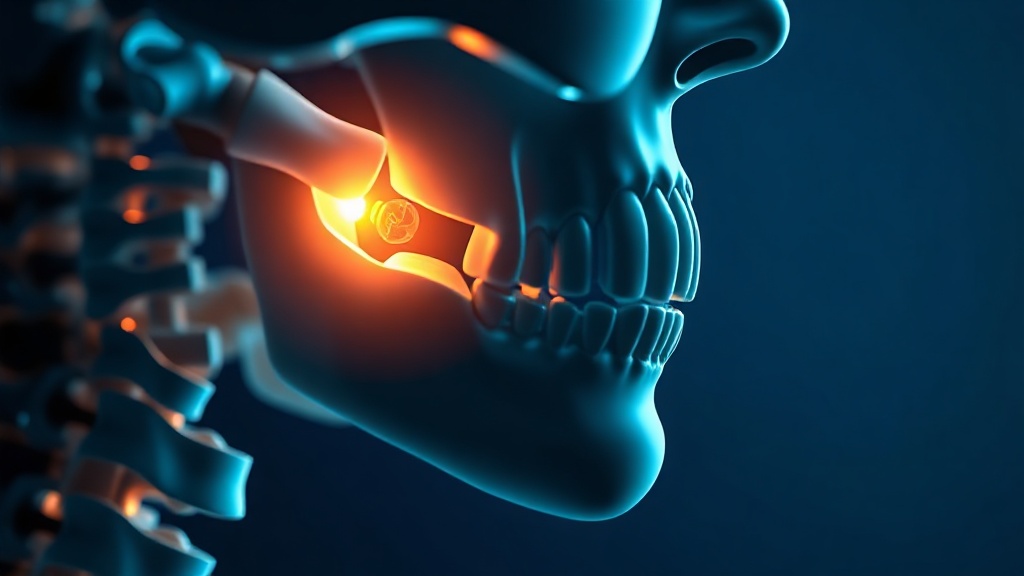 Conceptual side view of the jaw joint under strain with a thickened jaw muscle