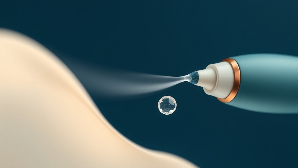 A soft low-pressure water stream arcing gently toward a stylised tonsil fold