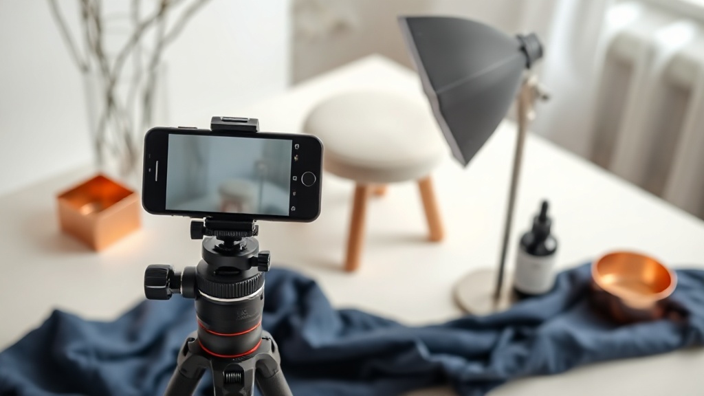 A simple home photo setup with phone and softbox light