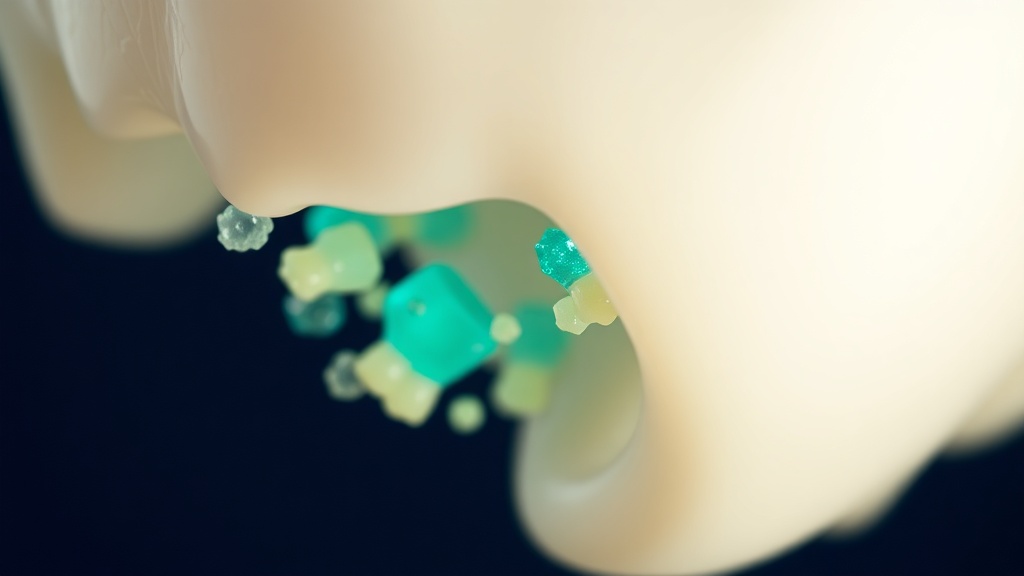 Diagram of CPP-ACP crème releasing calcium and phosphate onto an enamel surface