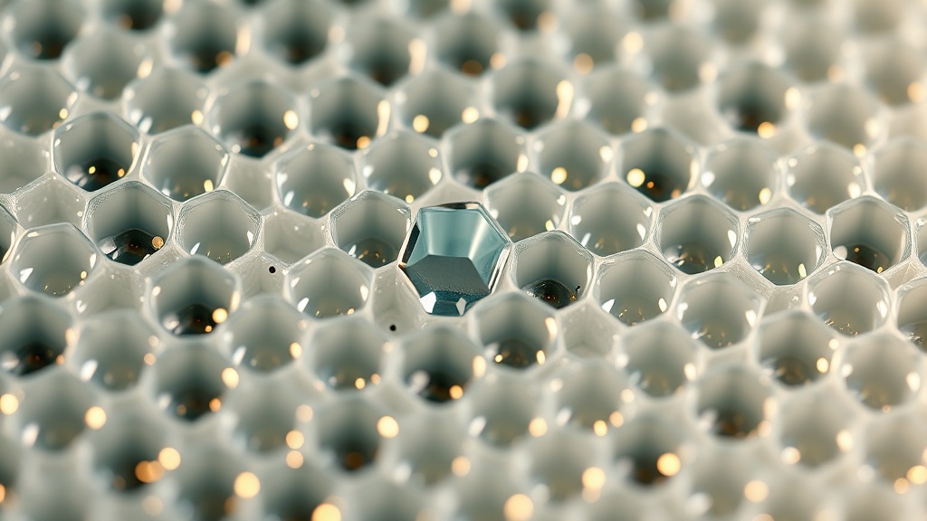 Extreme macro of hexagonal enamel-rod columns with a luminous nano-crystal knitting into a micro-defect on the surface.