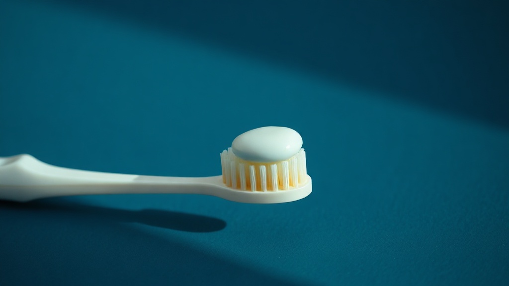 A small pea-sized amount of toothpaste on a soft brush, suggesting measured, safe use