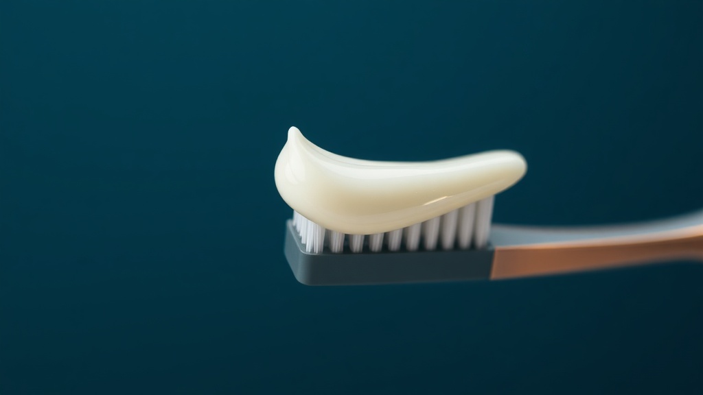 A ribbon of toothpaste on a brush lit like a premium skincare product