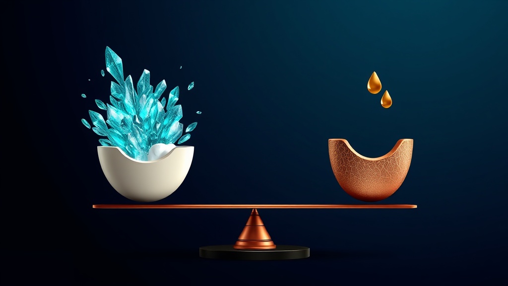 Illustration of a tooth surface on a balance between mineral loss and mineral gain, with a white spot and a cavity