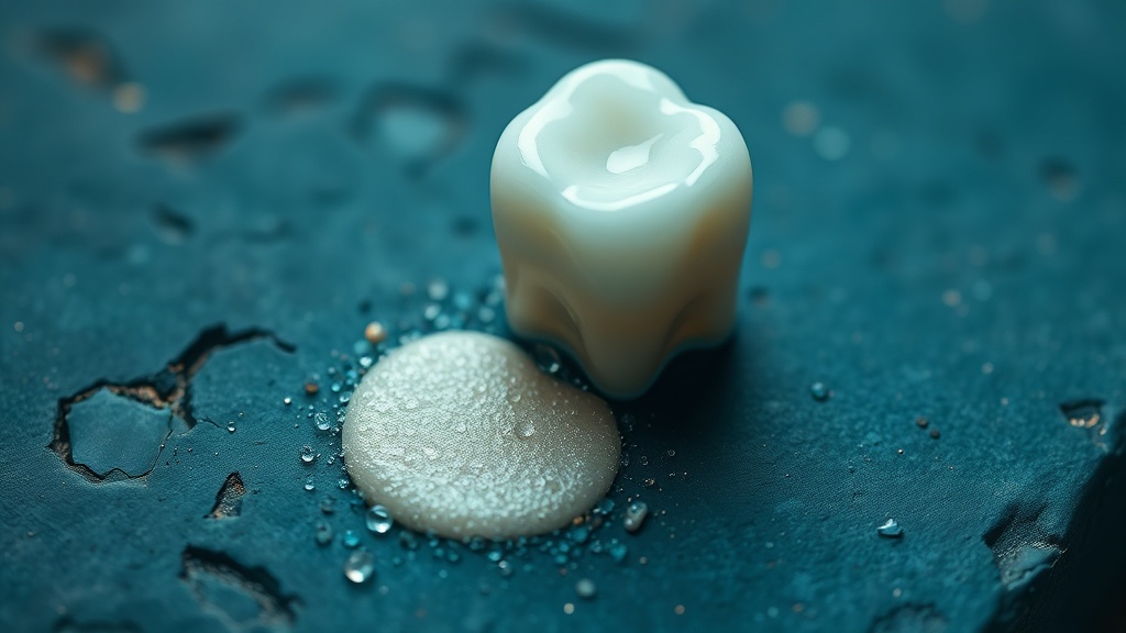 Close-up of a tooth with a faint chalky white spot beside remineralizing minerals