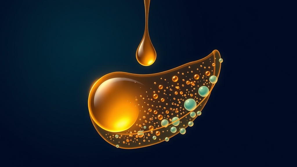 Conceptual illustration of oil droplets emulsifying and trapping bacteria during oil pulling