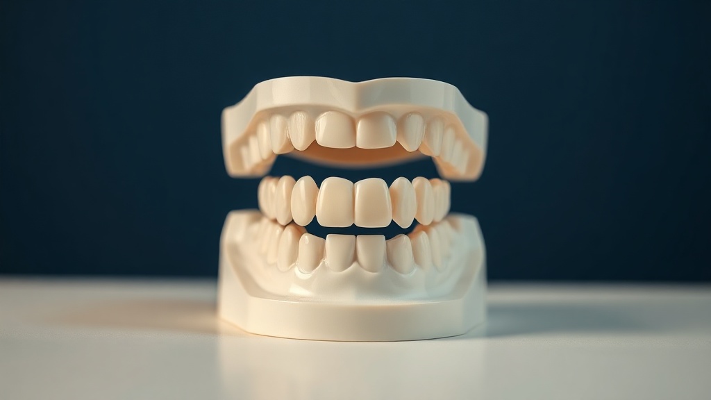 Dental model of a child's upper and lower front teeth not meeting, leaving an open gap at the front