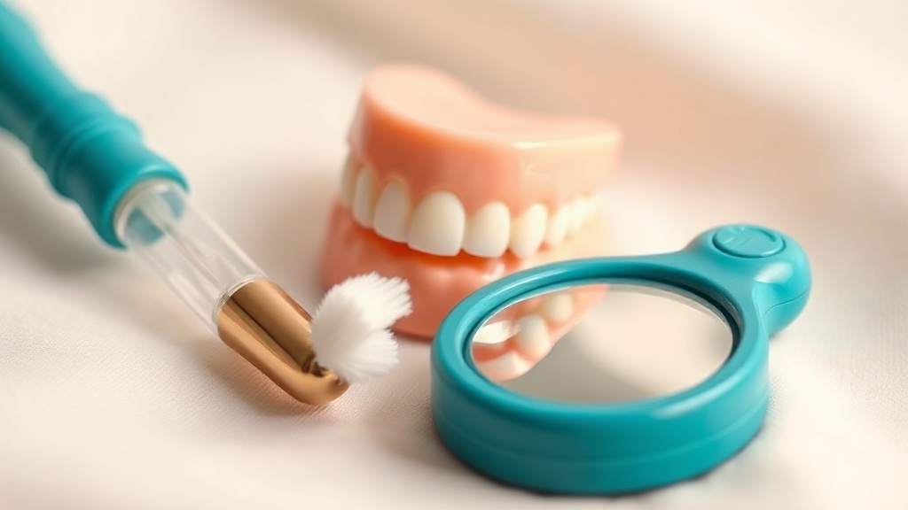 A fluoride varnish applicator, a small dental mirror and a molar model with a sealed groove arranged on cream