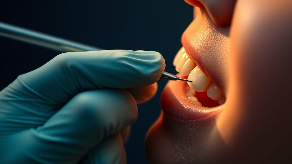 A dental hygienist performing scaling and root planing to clean below the gumline