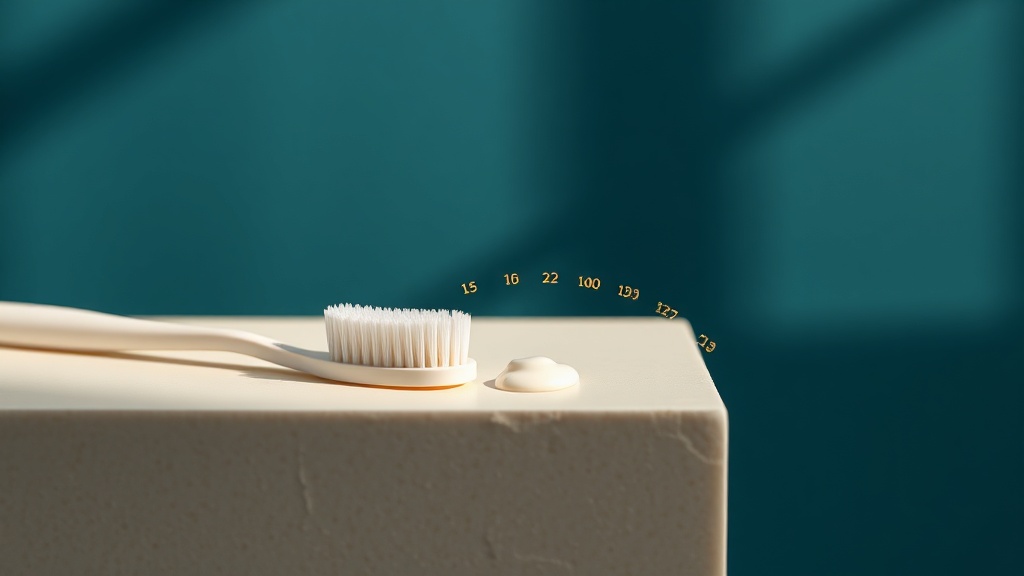 A calm two-week calendar motif beside a soft toothbrush and pale paste