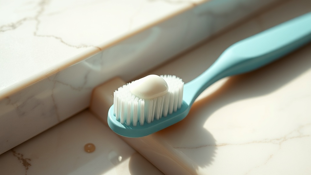 Measured pea-sized dose of fluoride toothpaste on a brush