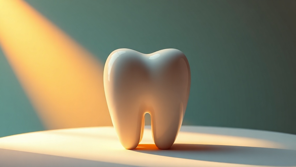 A glossy tooth-shaped form lit by cool and warm light showing how violet neutralises yellow