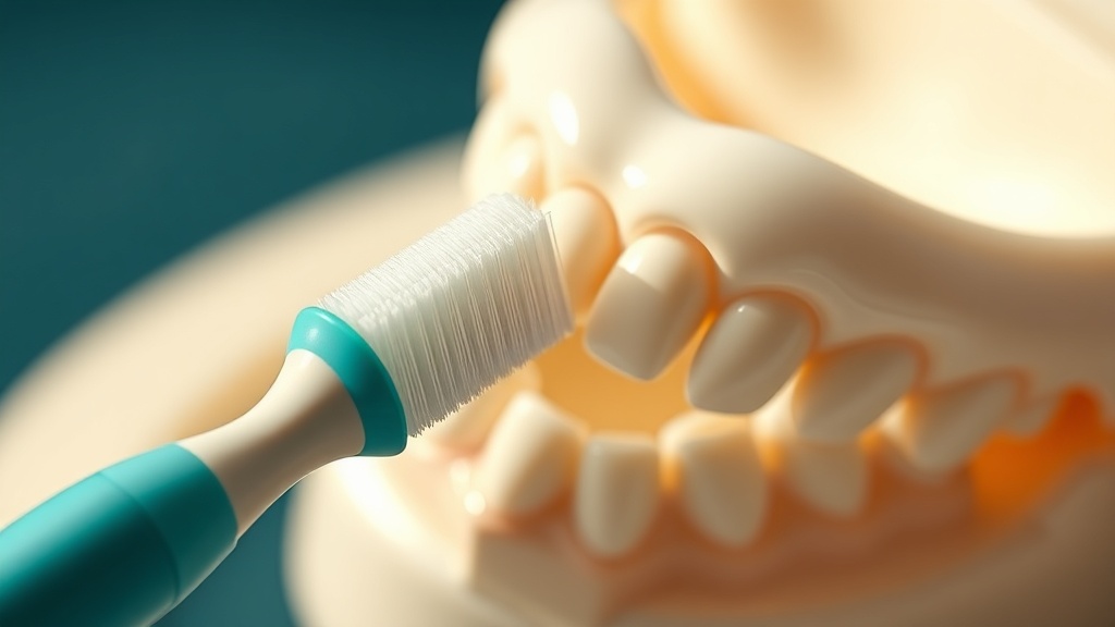 A close, gentle brushing action on one tooth in soft natural light