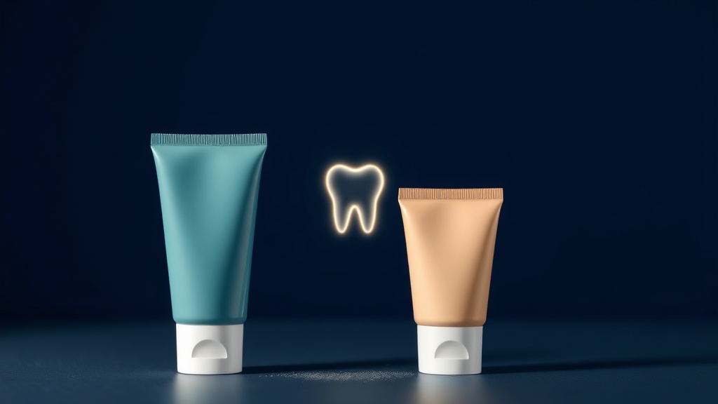 Three elegant toothpaste tubes representing fluoride, nano-hydroxyapatite and CPP-ACP