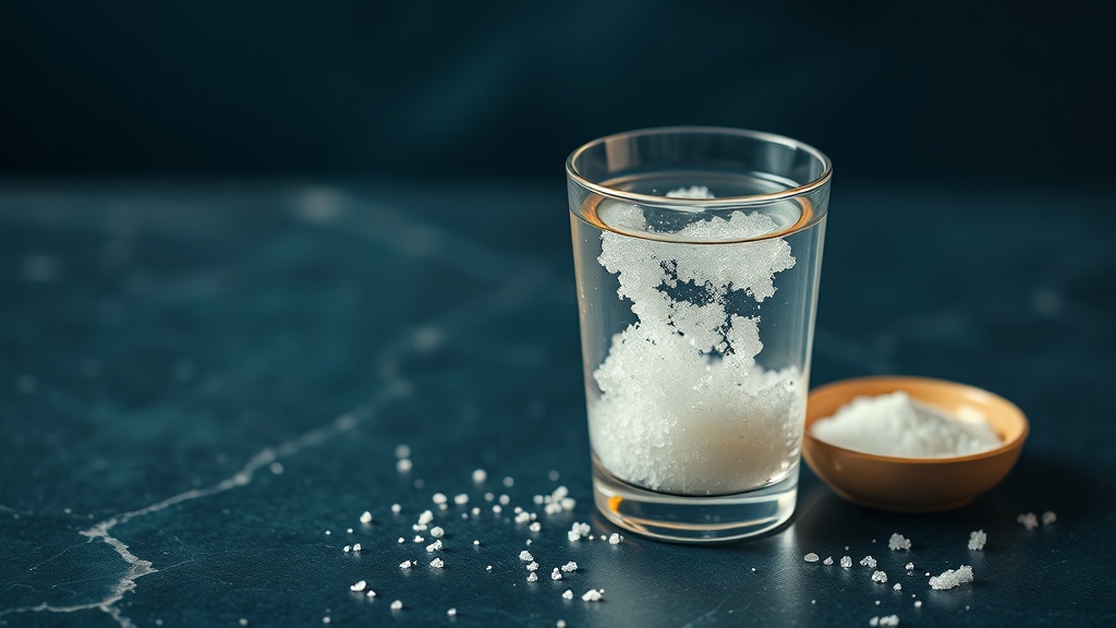 Salt being stirred into a glass of warm water