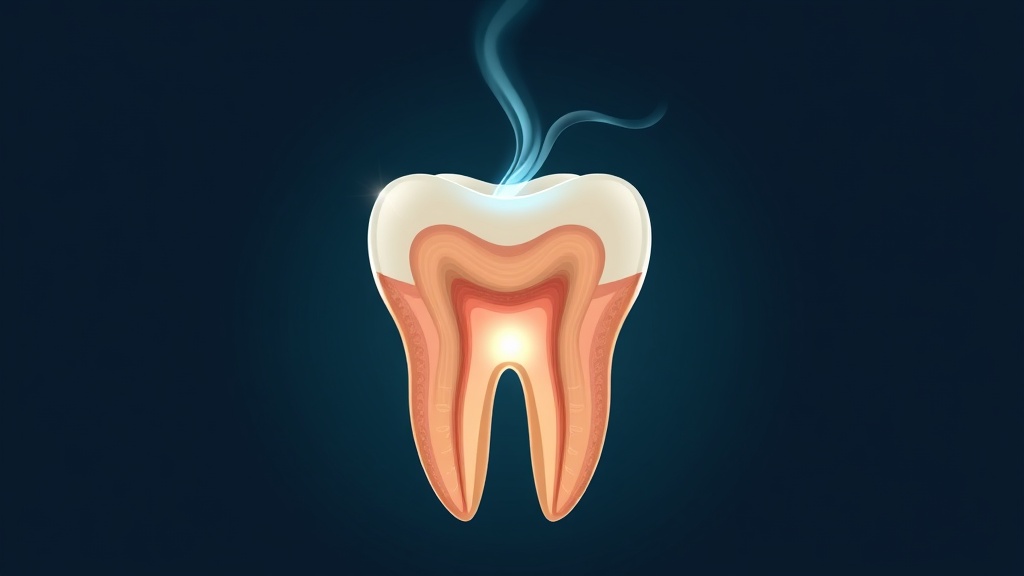 Cross-section of a tooth showing exposed dentine tubules carrying a cold trigger toward the nerve