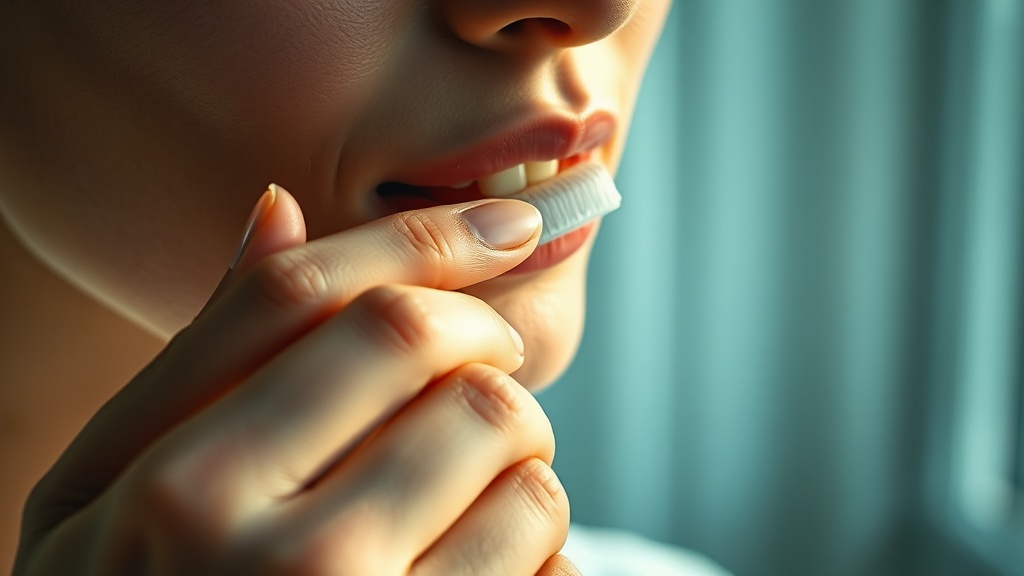 A person gently brushing along the gumline with a soft toothbrush
