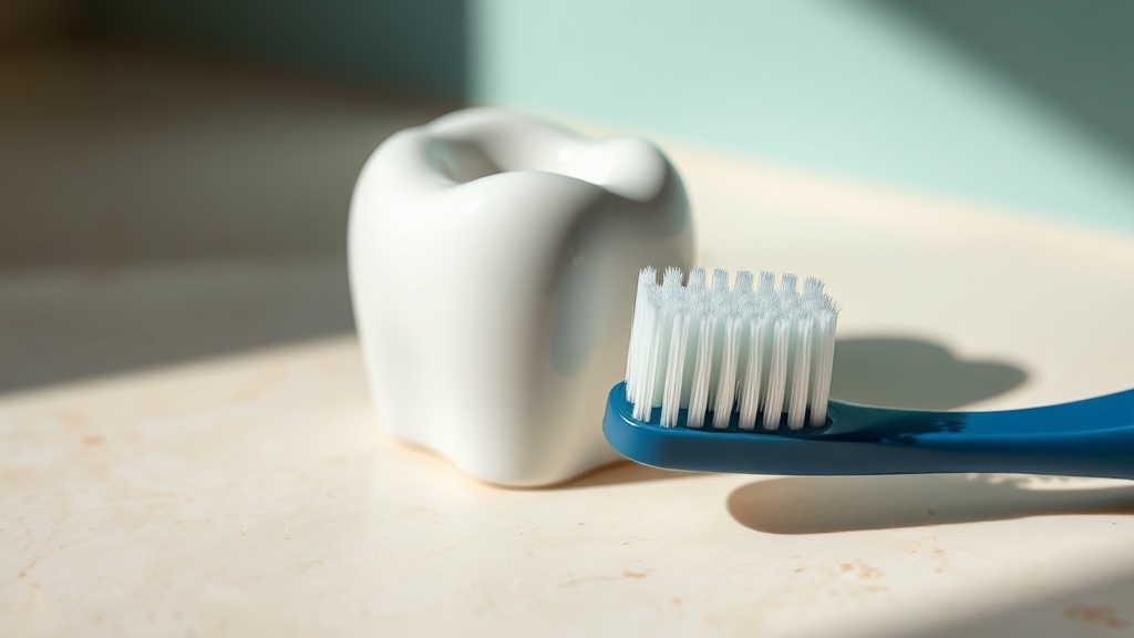 An extra-soft toothbrush beside a tooth model showing an exposed gumline