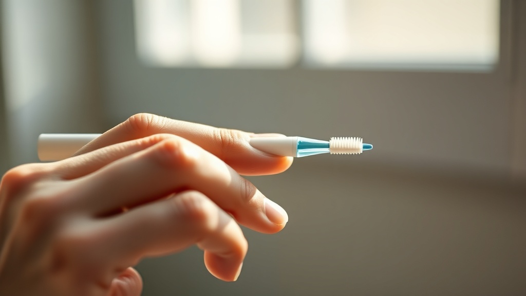 A hand holding a soft toothbrush with a light pen grip at the gumline