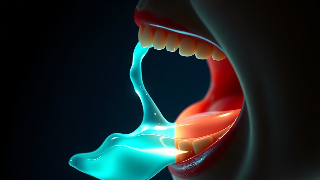 Conceptual illustration of chewing stimulating a salivary gland to release saliva