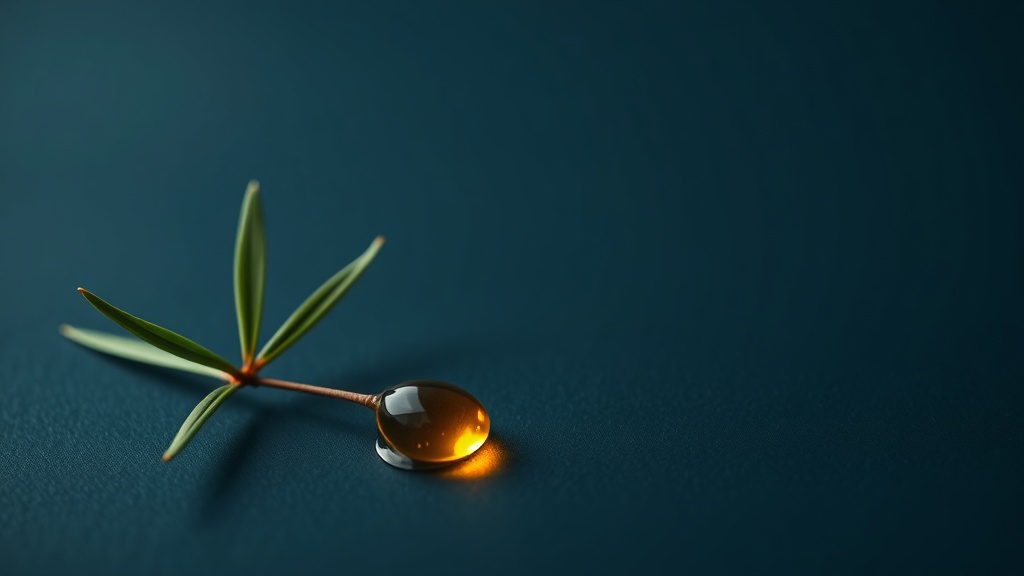 Tea tree leaves and oil beside a soothed gumline