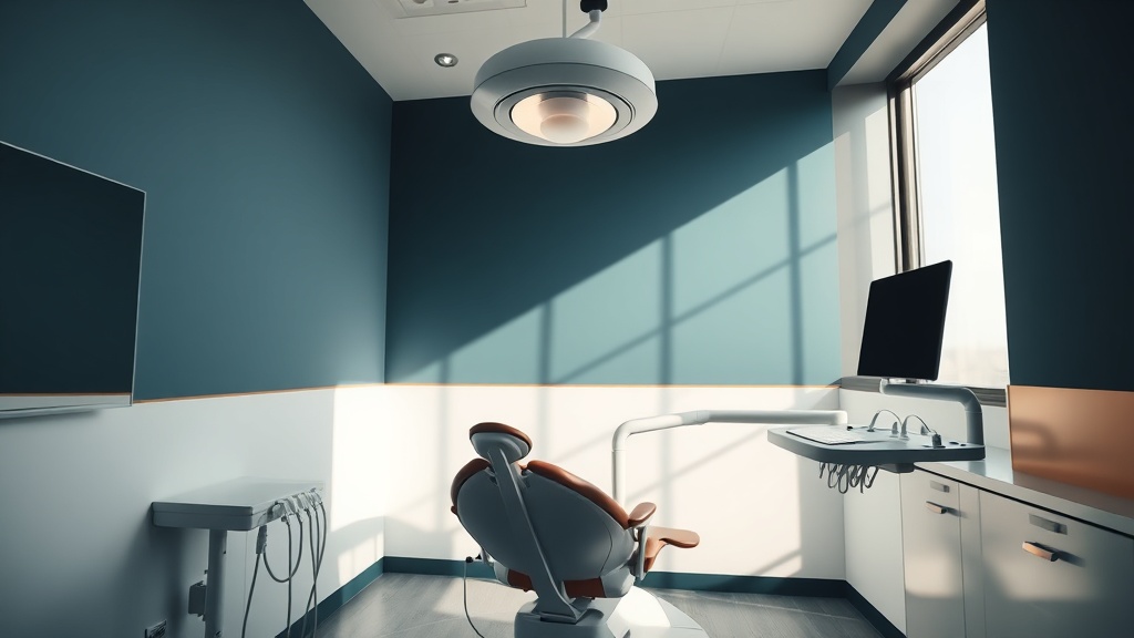 Calm modern dental treatment room with a contemporary chair in soft daylight