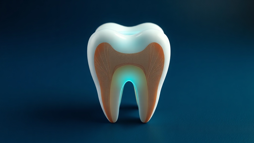 Cross-section illustration of a tooth with fine channels leading to a glowing nerve, showing why whitening can cause sensitivity
