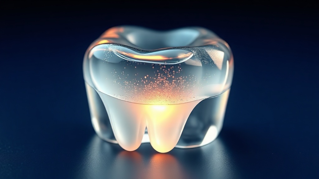 Conceptual illustration of whitening gel diffusing through enamel to lighten the dentin beneath