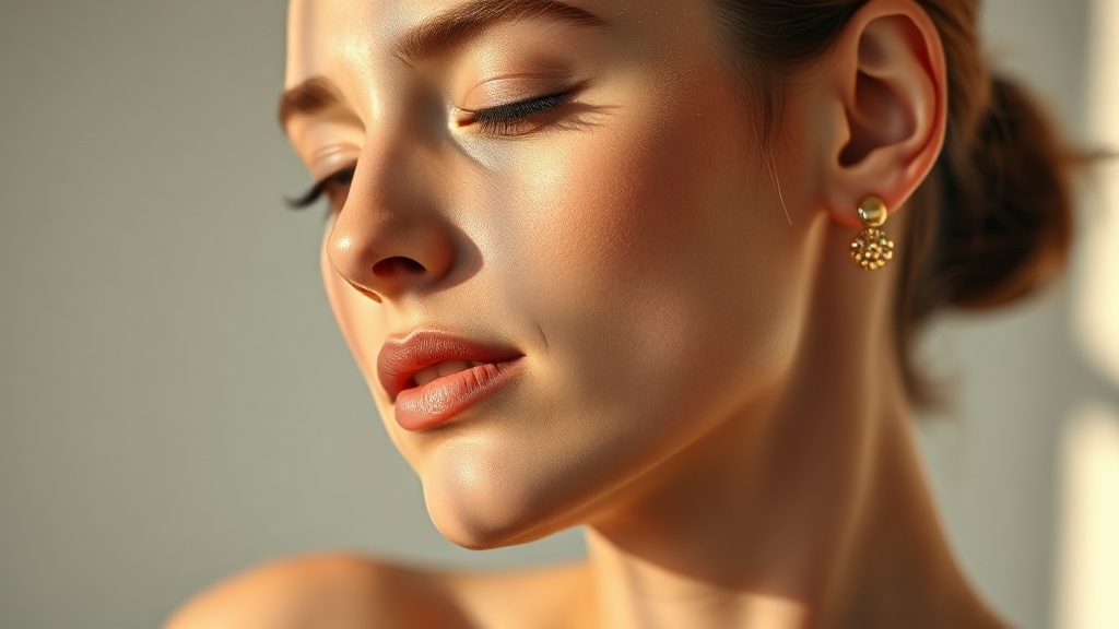 A person gently easing the neck to one side while keeping the jaw and shoulders relaxed