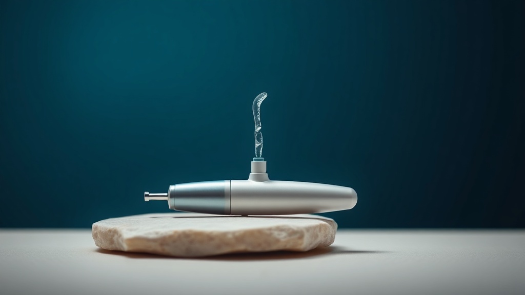 A single low-pressure water flosser resting in calm light, the first and usually only rung of care