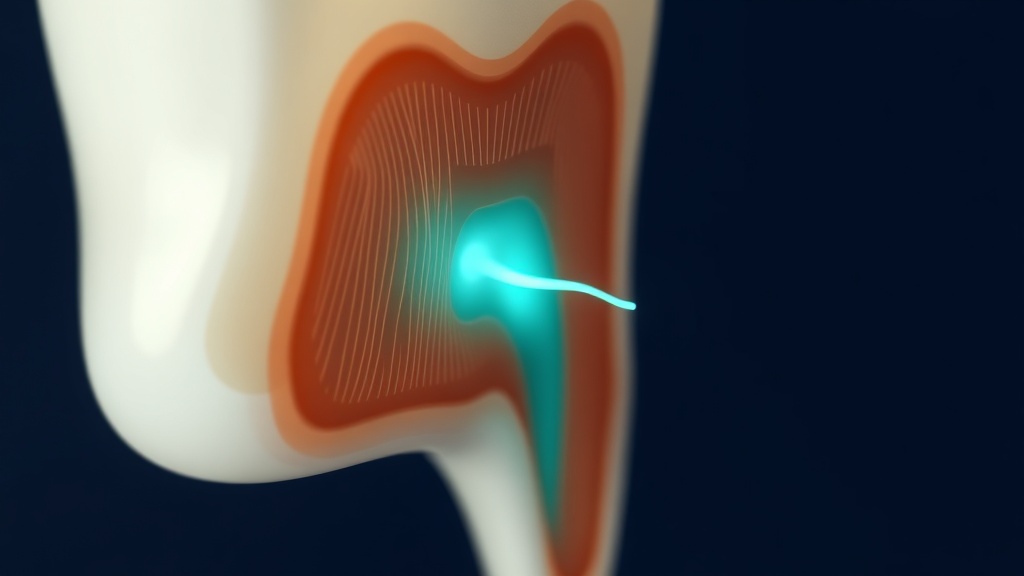 Cross-section illustration of a tooth showing enamel, dentin tubules and the pulp nerve